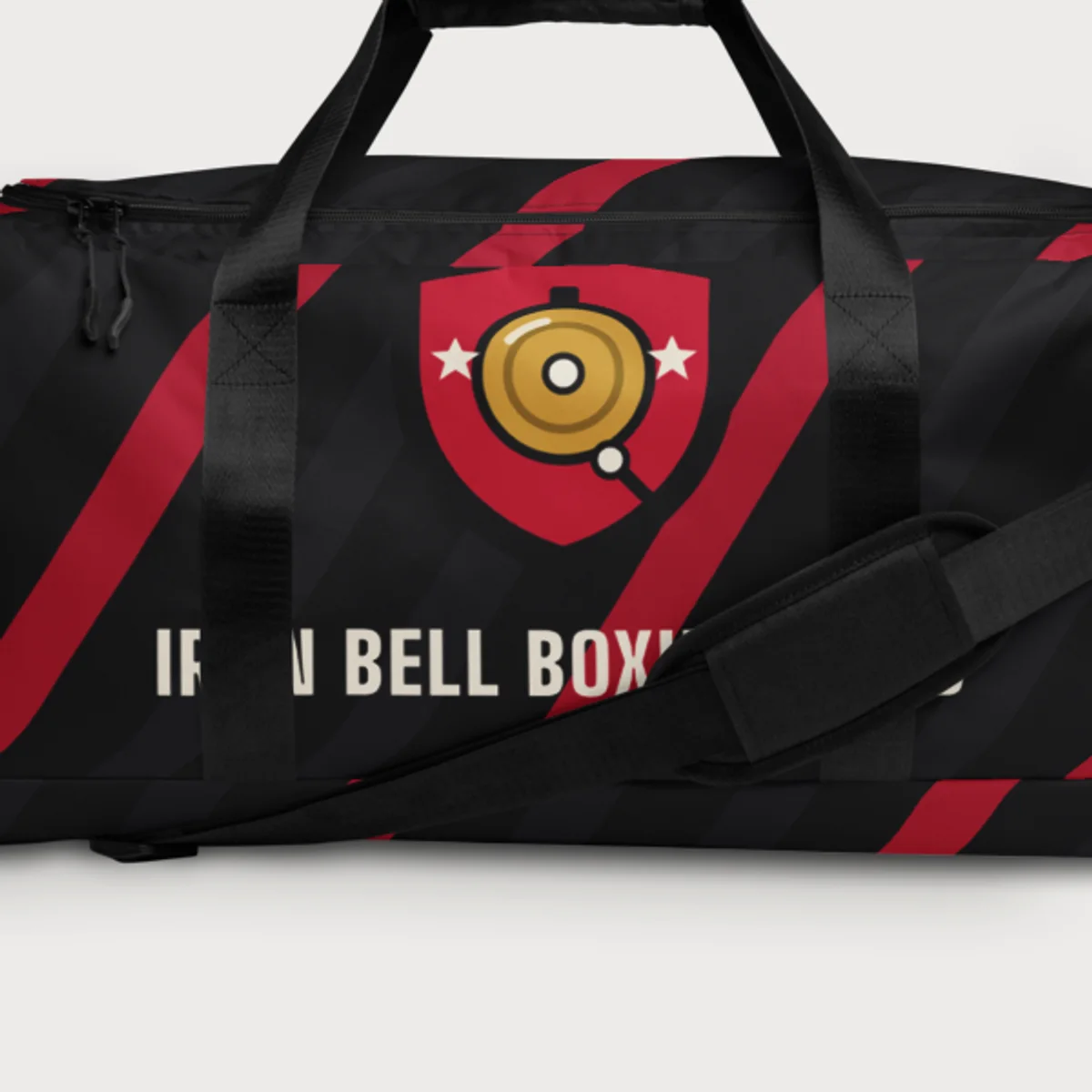 Close up of the AOP Gym Duffle design