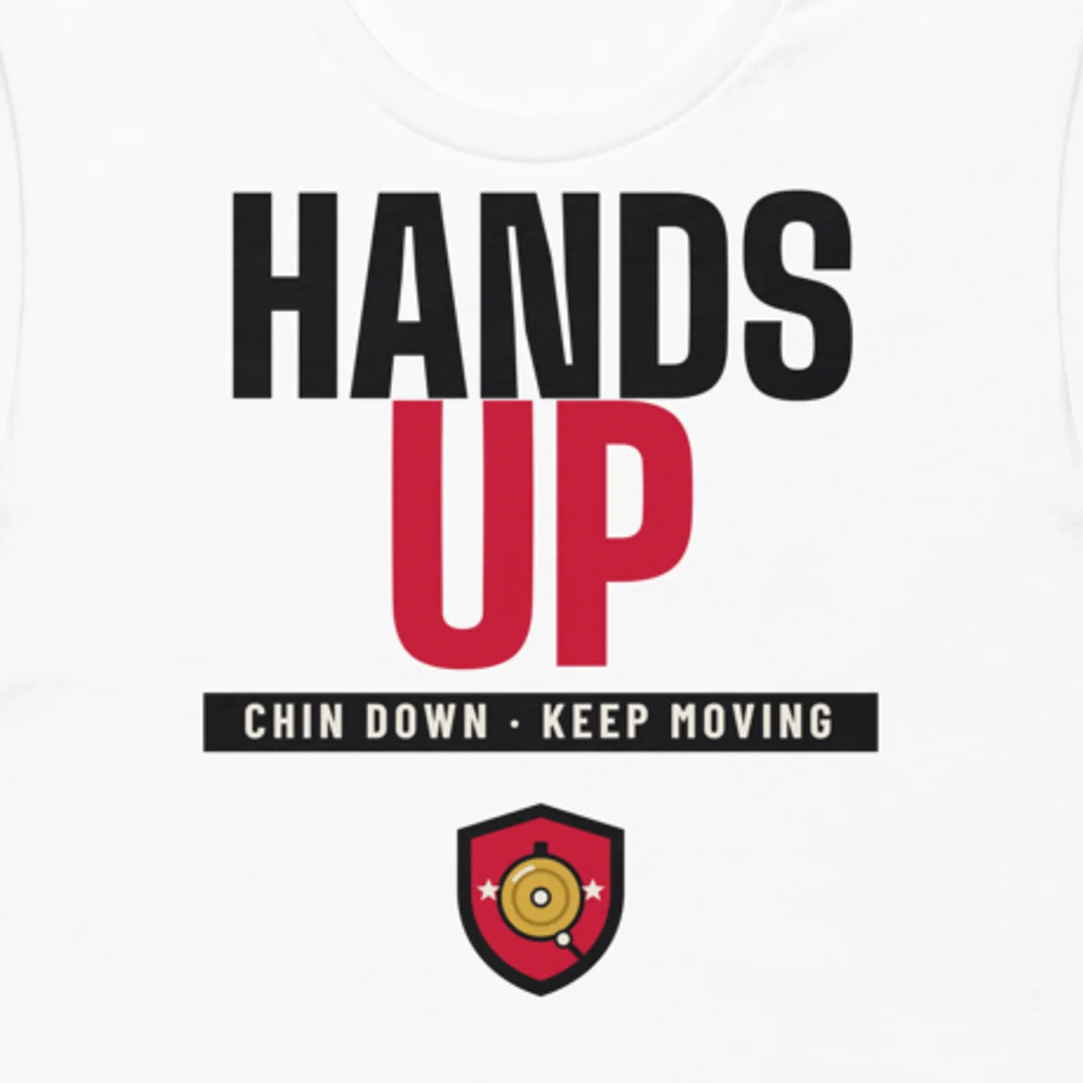 Close up of the Hands Up Tee design
