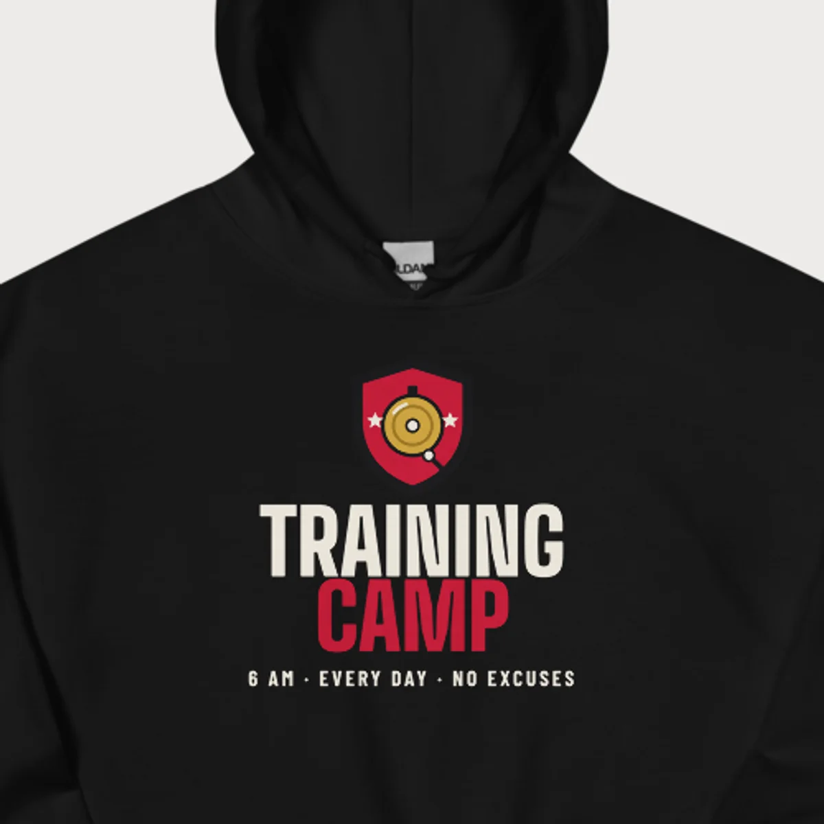 Close up of the Training Camp Hoodie design