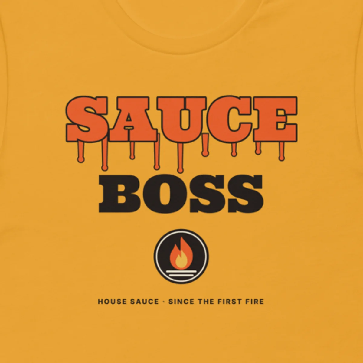 Close up of the Sauce Boss Tee design