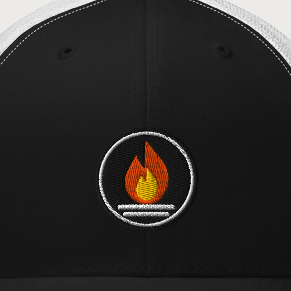 Close up of the Smoke Ring Trucker design
