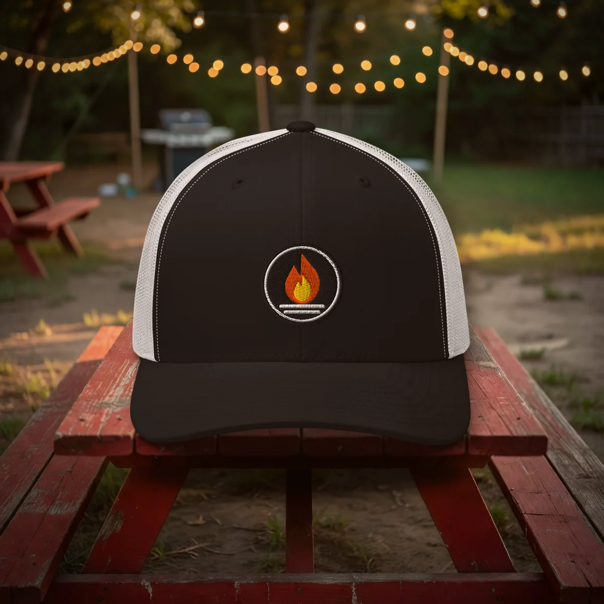 Smoke Ring Trucker in a styled photo