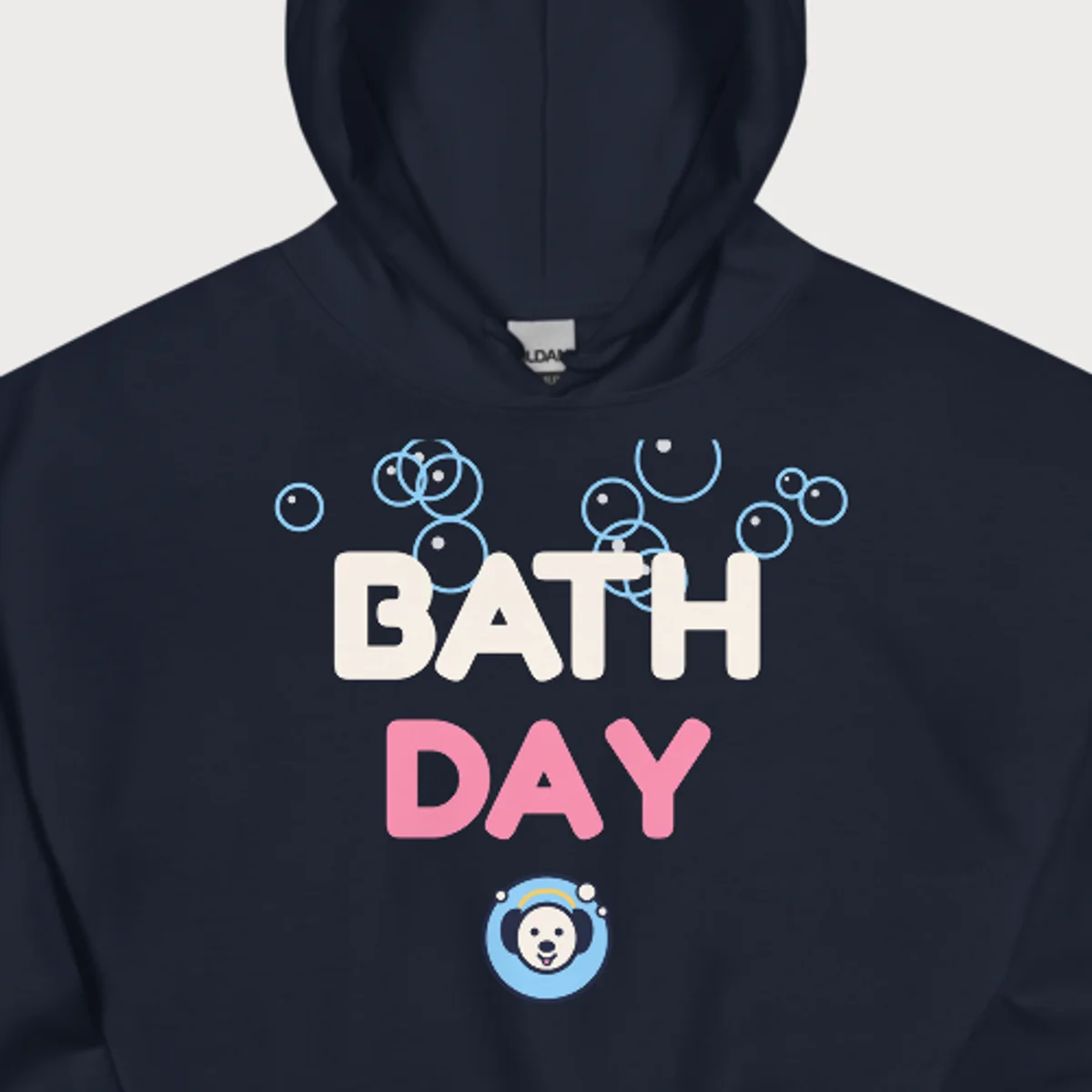 Close up of the Bath Day Hoodie design