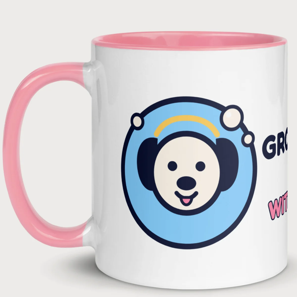 Close up of the Groomed With Love Mug design