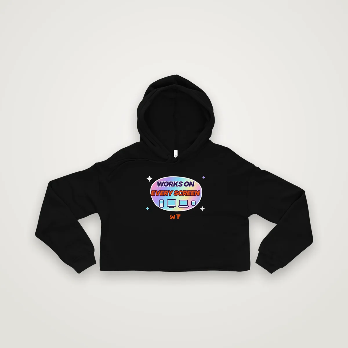Works On Every Screen Crop Hoodie, Black, front