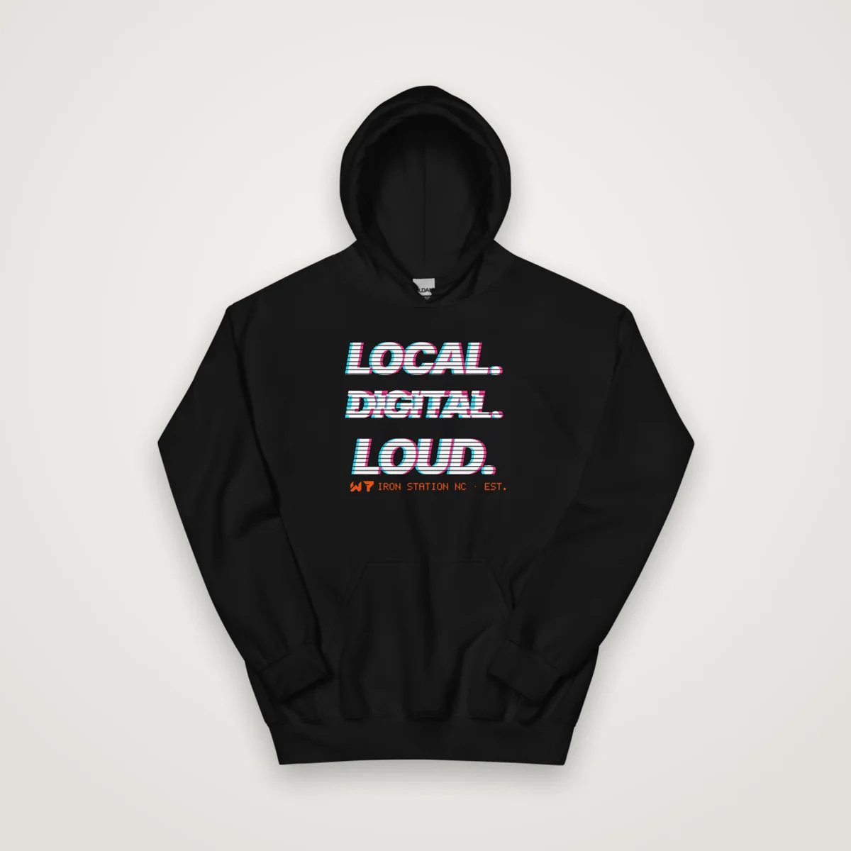 Local. Digital. Loud. Hoodie, Black, front