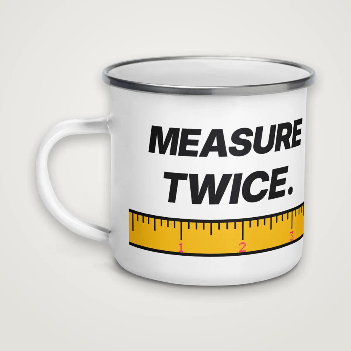 Measure Twice Camp Mug, White, left side