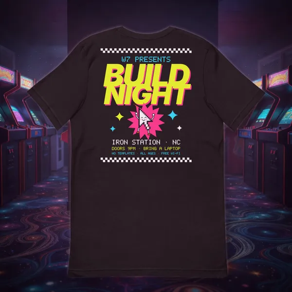 Build Night Flyer Tee t shirt in a styled photo