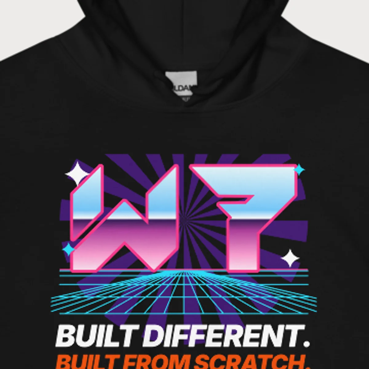 Close up of the Chrome W7 Hoodie design