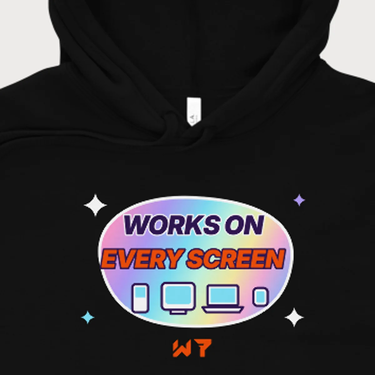 Close up of the Works On Every Screen Crop Hoodie design