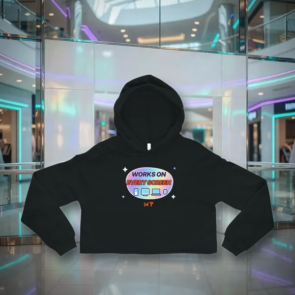 Works On Every Screen Crop Hoodie crop hoodie in a styled photo