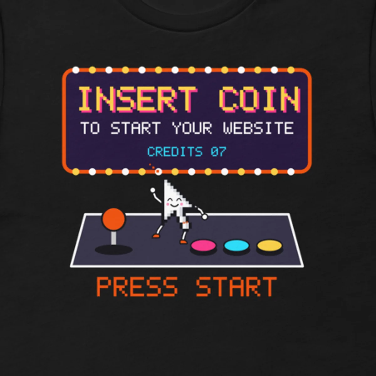 Close up of the Insert Coin Tee design
