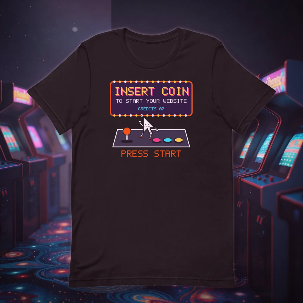 Insert Coin Tee t shirt in a styled photo