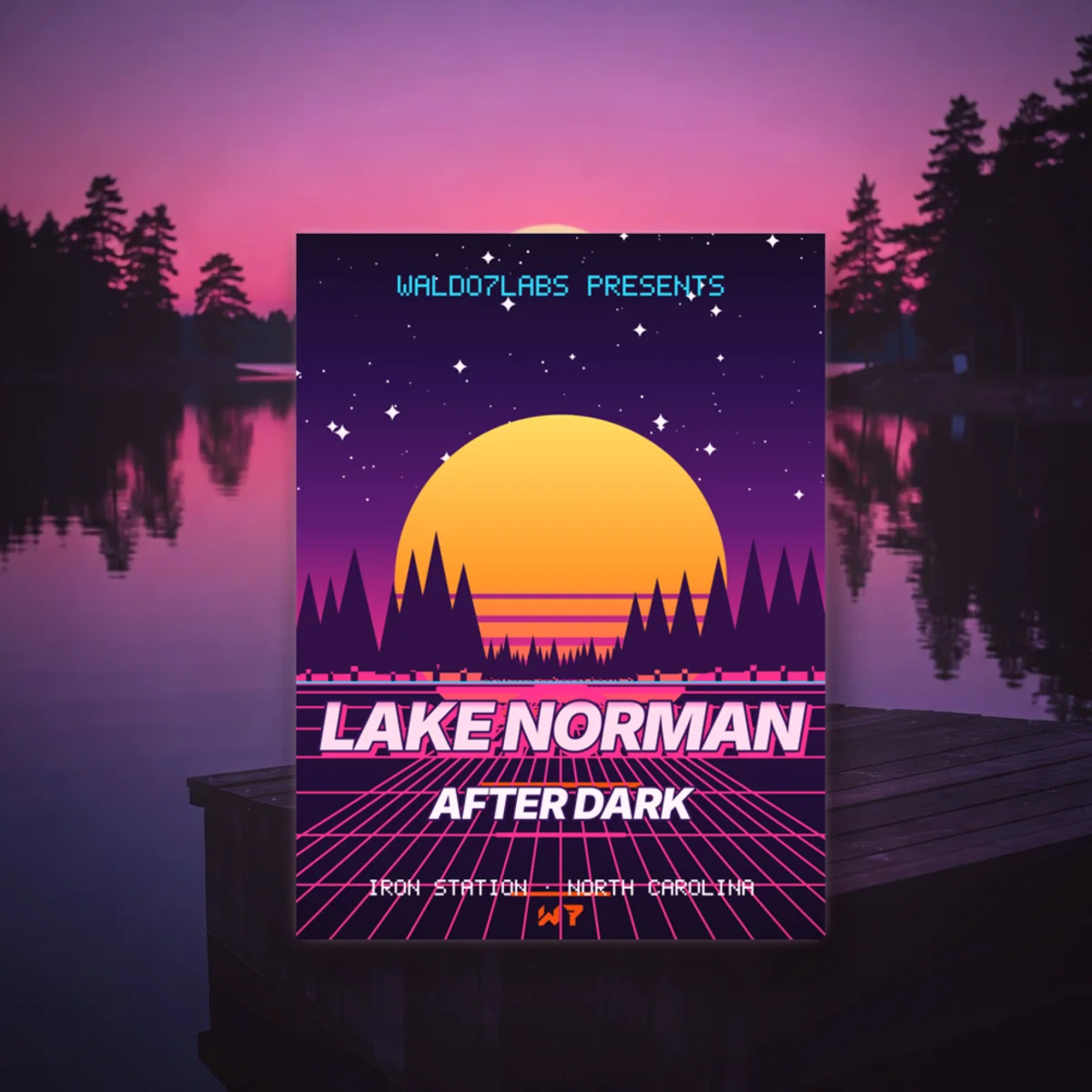 Lake Norman Outrun Poster poster in a styled photo