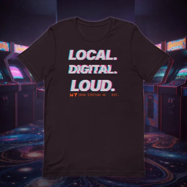 Local. Digital. Loud. Tee t shirt in a styled photo