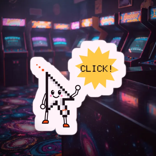 Pixel Click Sticker sticker in a styled photo
