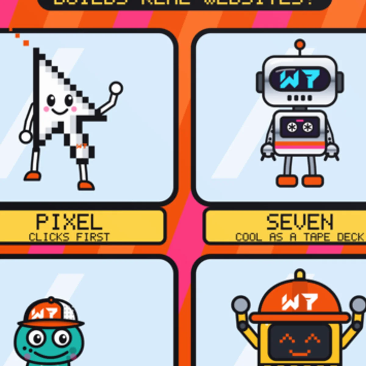 Close up of the W7 Crew Action Figures Framed Poster design