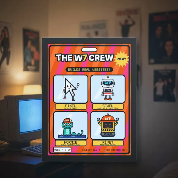 W7 Crew Action Figures Framed Poster framed poster in a styled photo