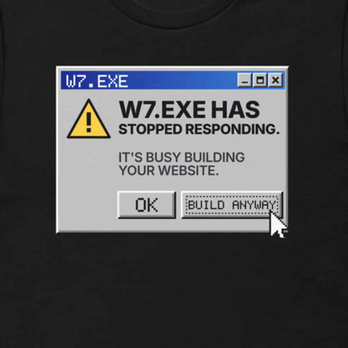Close up of the W7.EXE Tee design