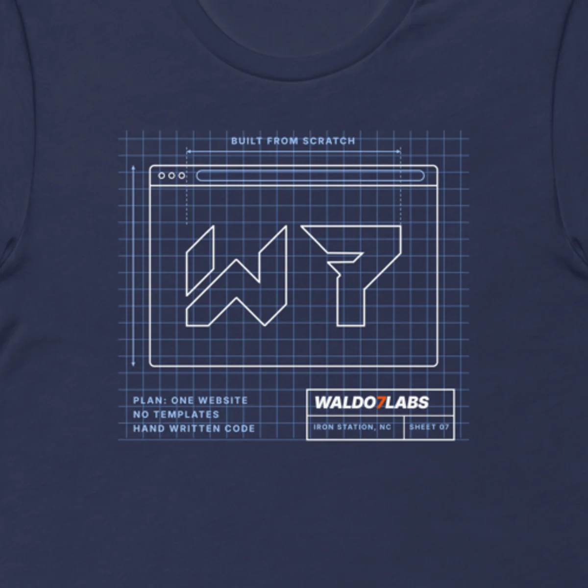 Close up of the Blueprint Tee design