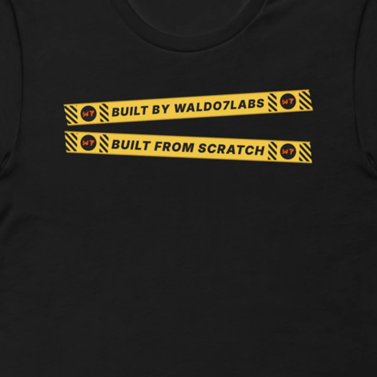Close up of the W7 Tape Tee design