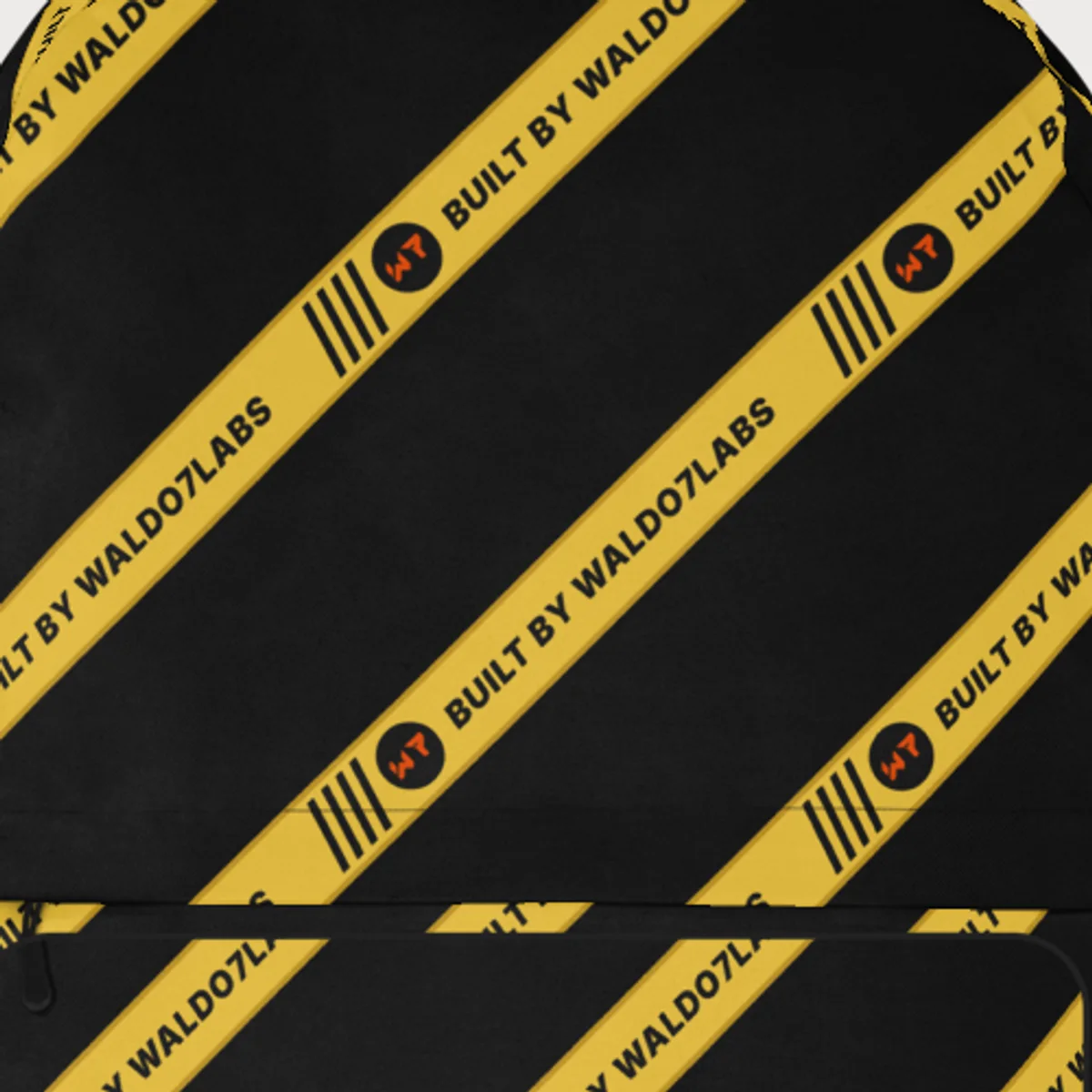 Close up of the Caution Tape Backpack design
