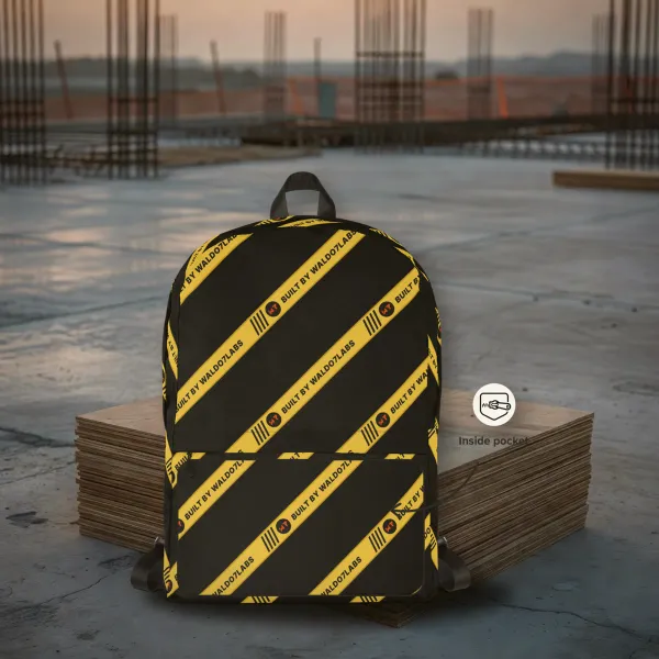 Caution Tape Backpack all over print backpack in a styled photo