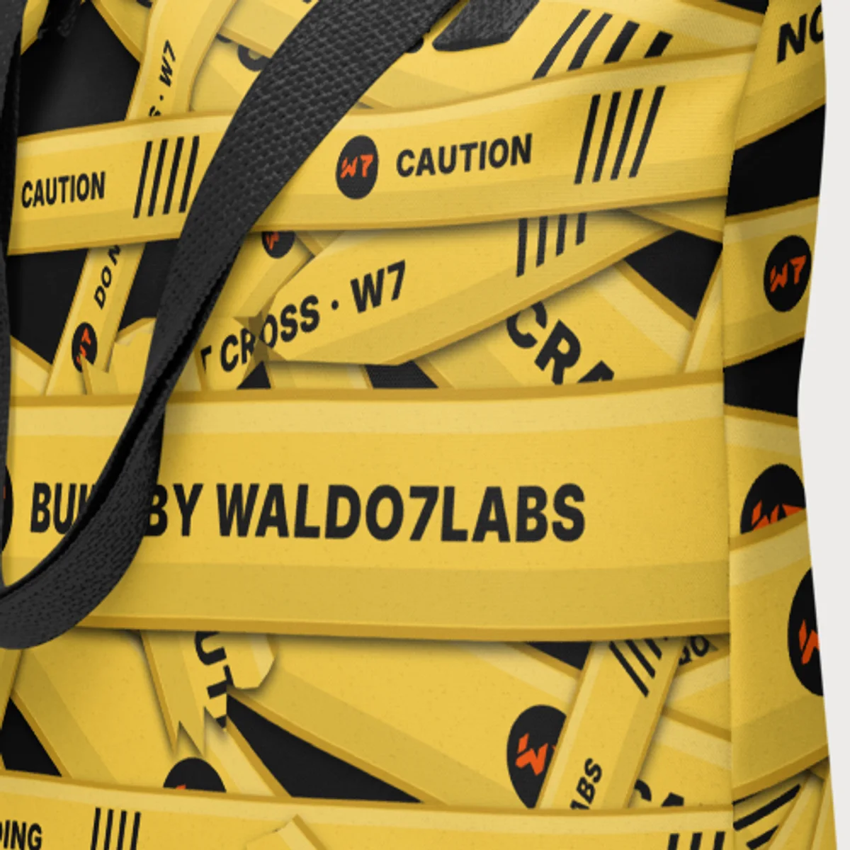 Close up of the Caution Wrap Tote design