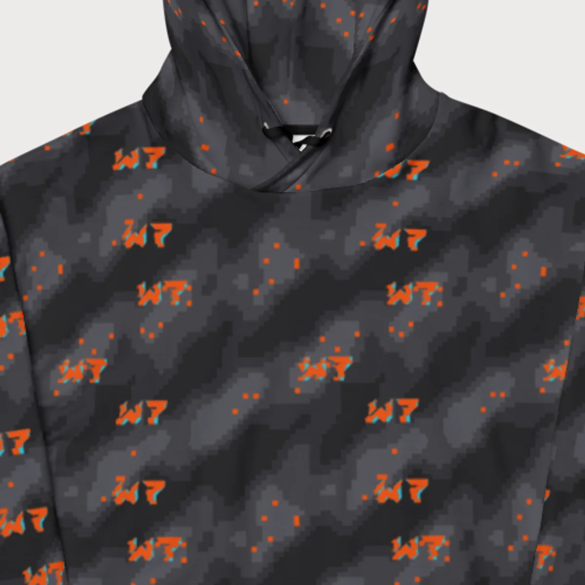 Close up of the Glitch Camo Hoodie design