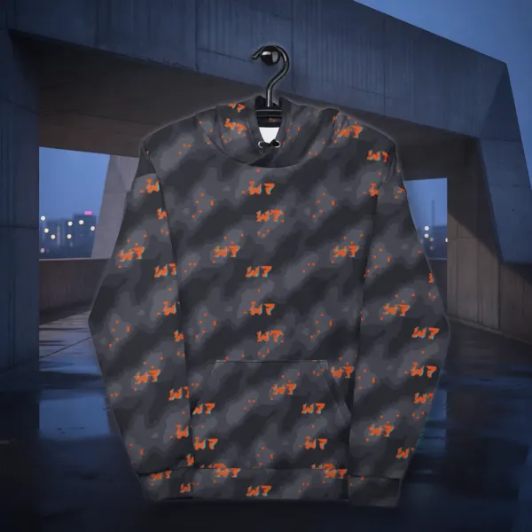 Glitch Camo Hoodie all over print hoodie in a styled photo