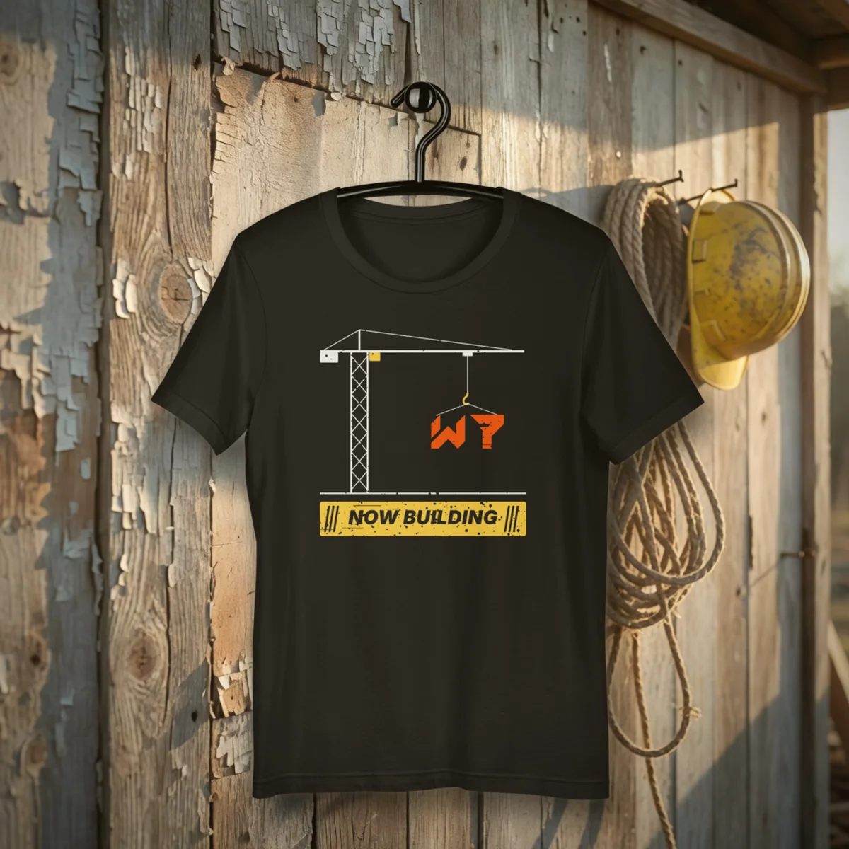 Now Building Tee, Worn In t shirt in a styled photo