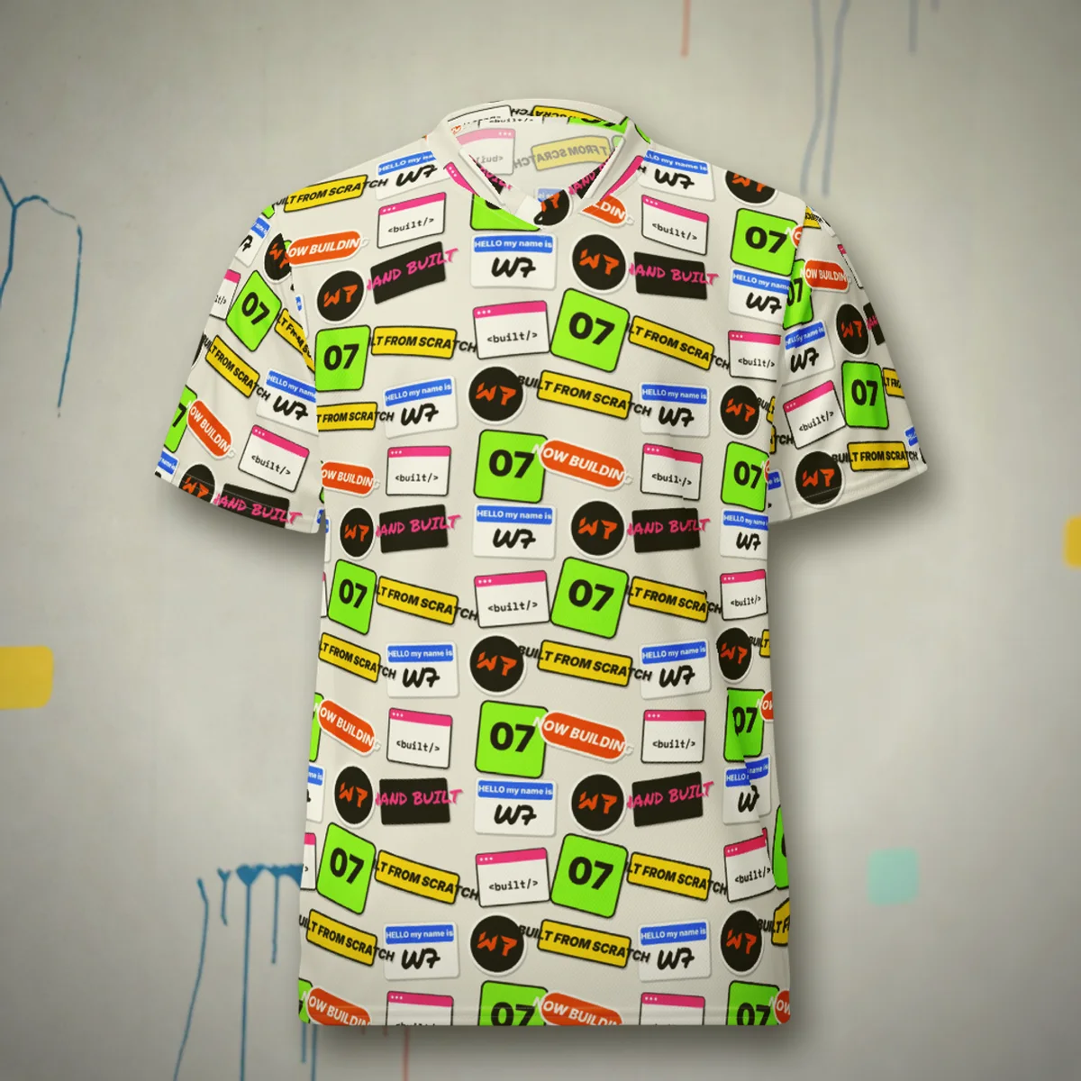 Sticker Slap Jersey all over print jersey in a styled photo