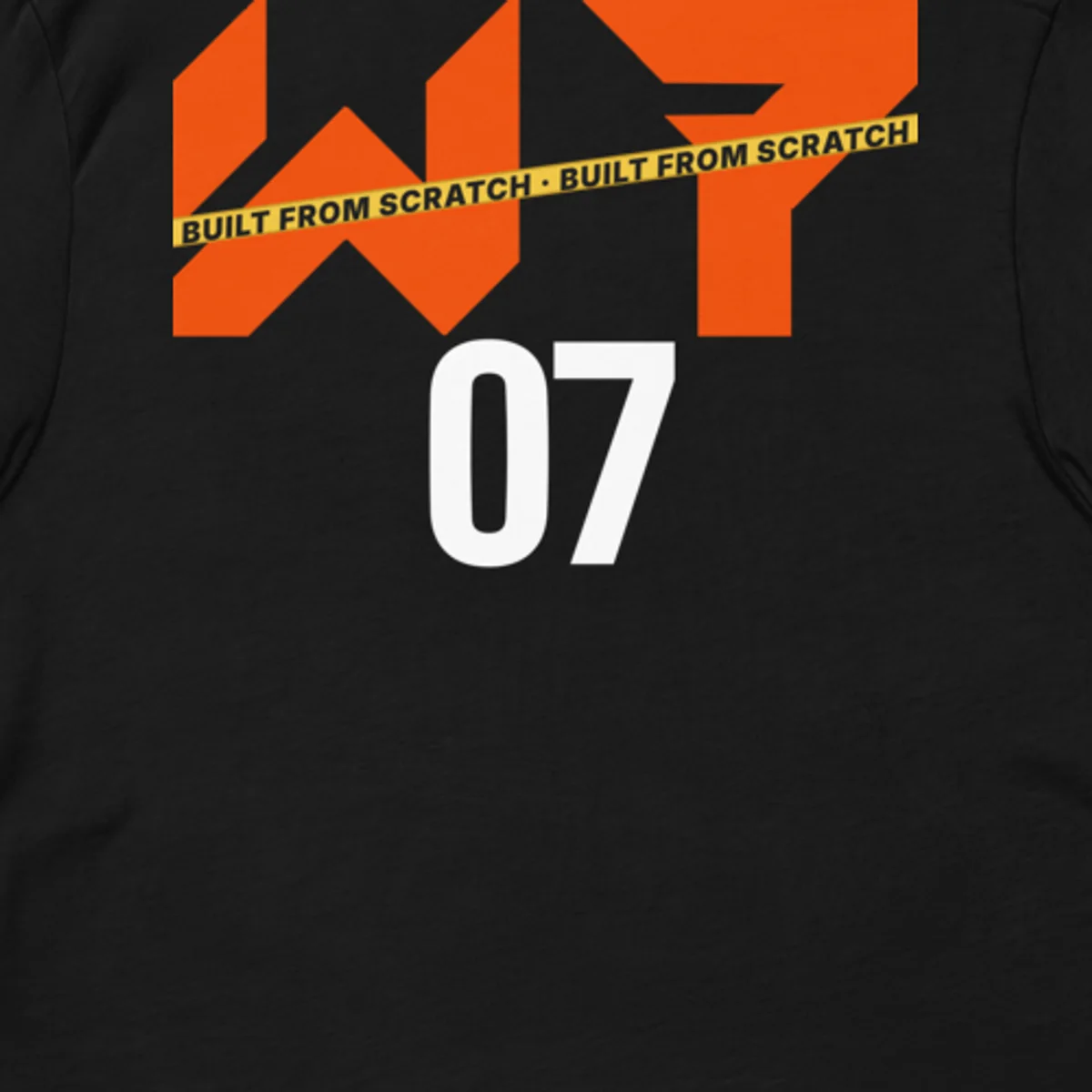 Close up of the W7 Big Back Tee design