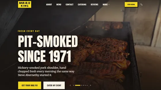 The Bar-B-Q King website homepage, pit-smoked barbecue in Lincolnton since 1971