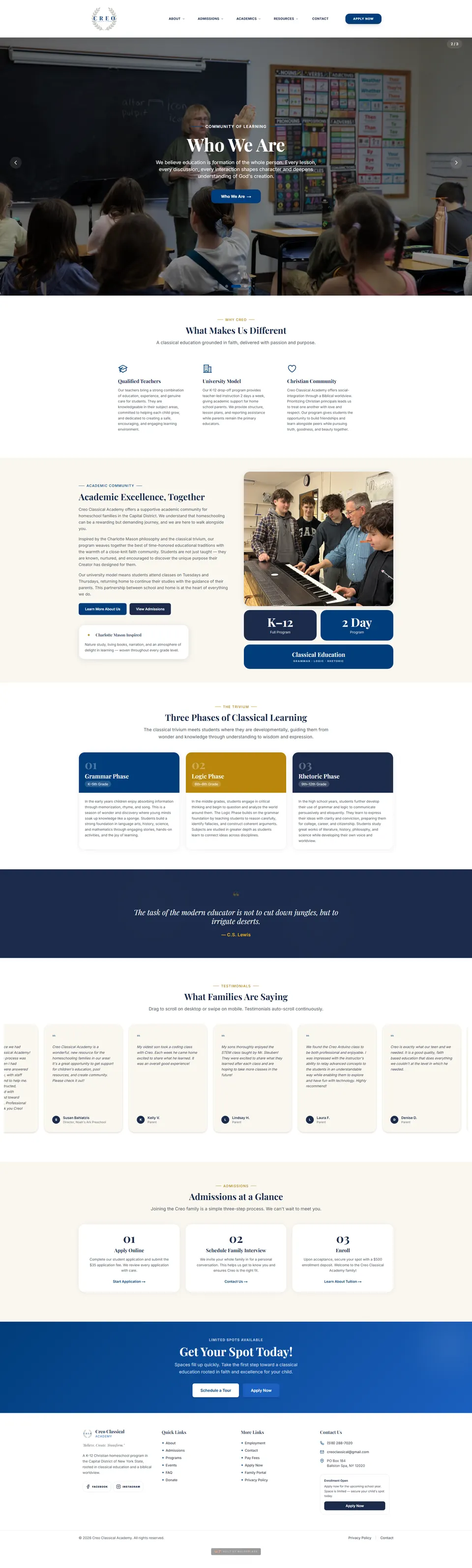 Creo Classical Academy website