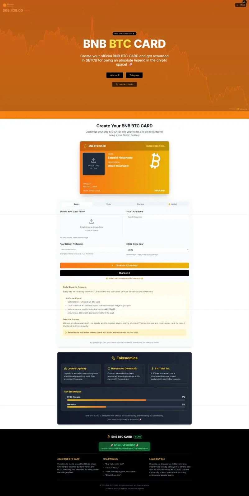 BNB BTC Card website