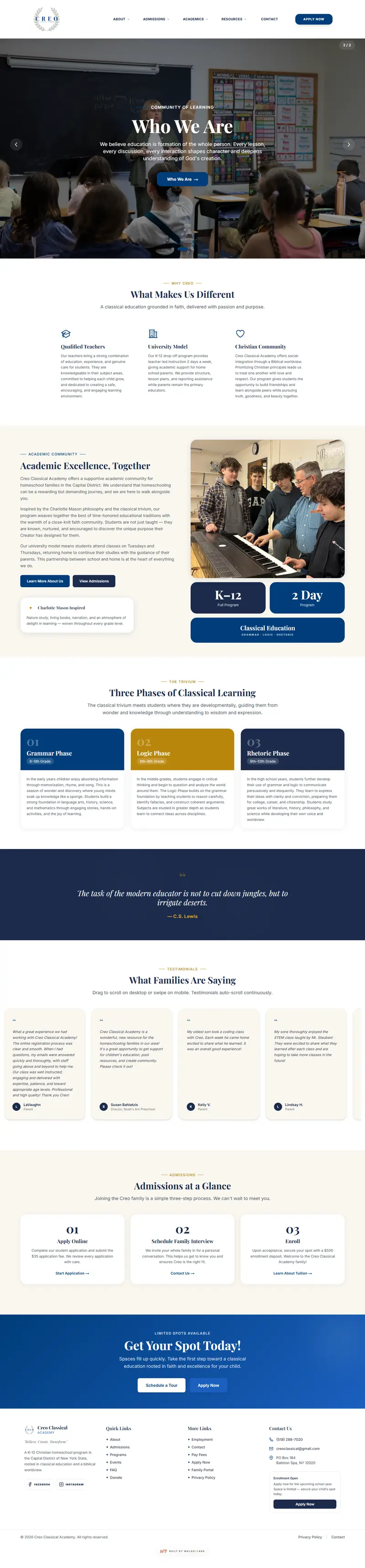 Creo Classical Academy website