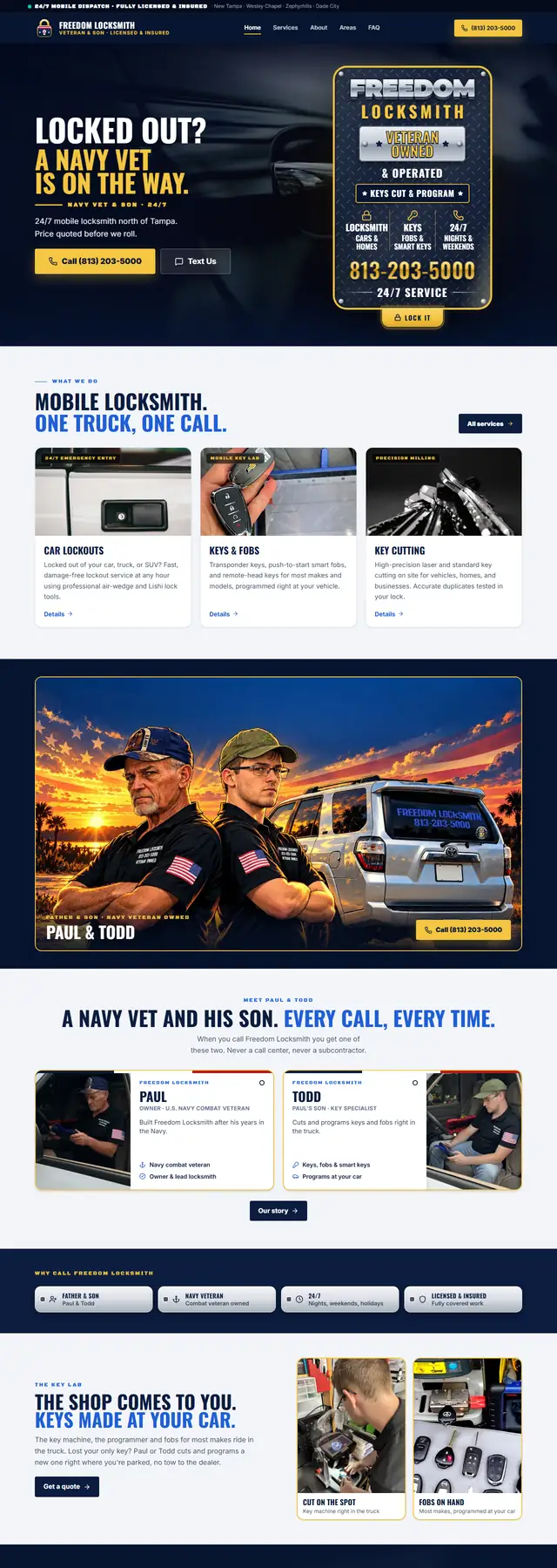 The Freedom Locksmith & Mobile Repair home page from the top, on a desktop